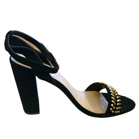 SANDRO PARIS Black Suede Sandals Gina Block Heels Studded Detail 40 / 9-9.5 NWB - Picture 6 of 11